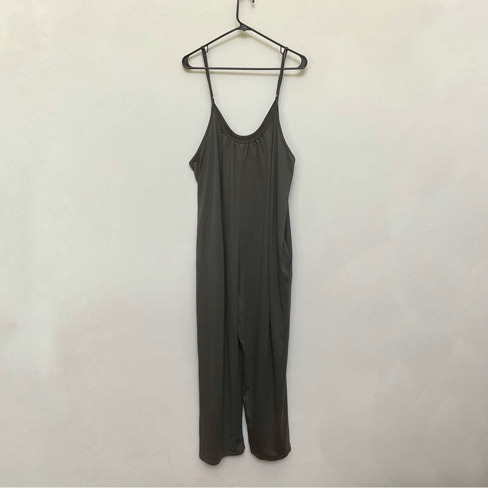 Grey Stretchy Adjustable Strap Lounge Oversize Jumpsuit Pockets Size XXXL